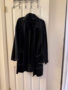 Lafayette 148 New York Black Trench Coat with Contrast Stitching